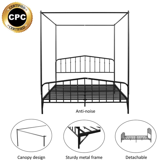 Detachable Queen Anti-Noise Metal Canopy Bed