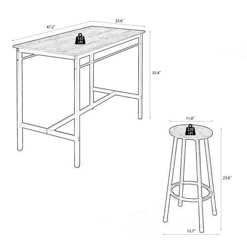 5-Piece Kitchen Counter Height Table Set, Bar Table with 4 Stools (Rustic Brown)