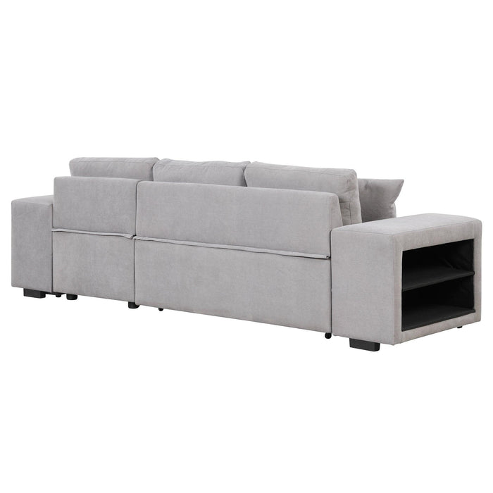 104" Pull Out Sleeper Sofa Reversible L-Shape 3 Seat Sectional Couch withStorage Chaise and 2 Stools for Living Room Furniture Set,Gray