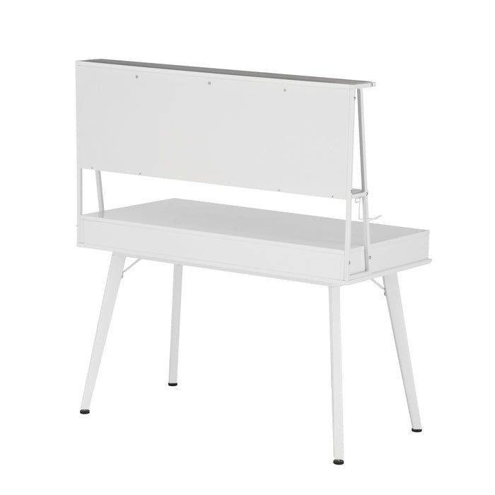 Techni Mobili Study Computer Desk withStorage & Magnetic Dry Erase White Board, White