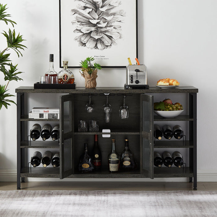 Industrial Wine Bar Cabinet, LiquorStorage Credenza, Sideboard with Wine Racks & Stemware Holder (Dark Grey, 55.12''w x 13.78''d x 30.31' ' h)