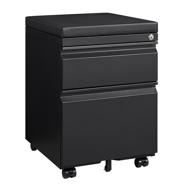 Mobile File Cabinet 2-Drawer Pedestal with Lock forStorage Use for Home Office and Business Enterprise,Legal/Letter Size Black,With 5 Wheels,with Leather cushion