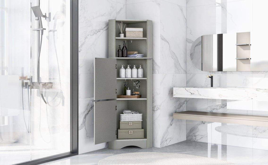 Tall Bathroom Corner Cabinet, FreestandingStorage Cabinet with Doors and Adjustable Shelves, MDF Board, Gray