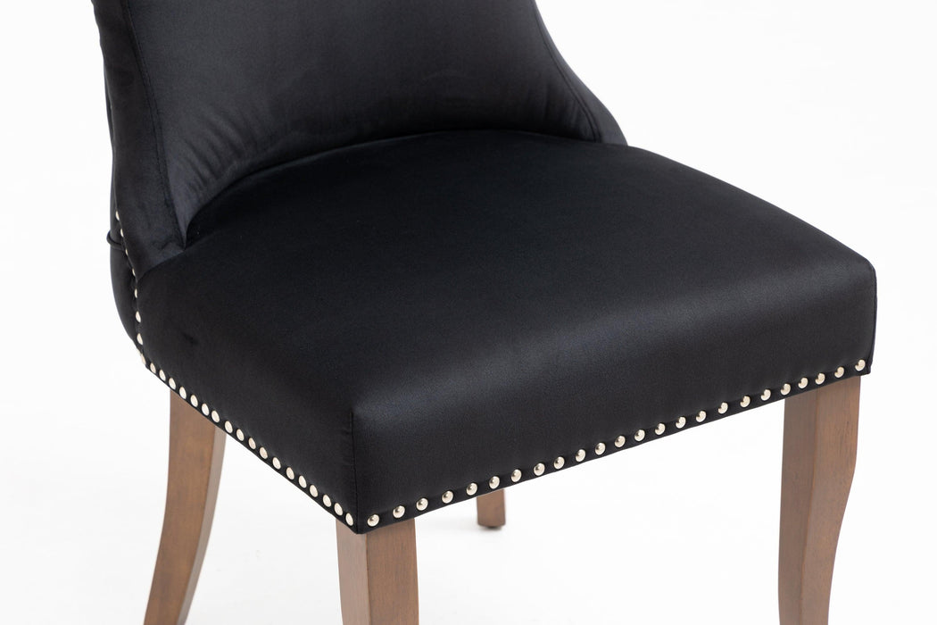 Set of 2 Velvet Upholstered Dining chair with Designed Back and Nailhead trim and Solid Wood Legs BLACK