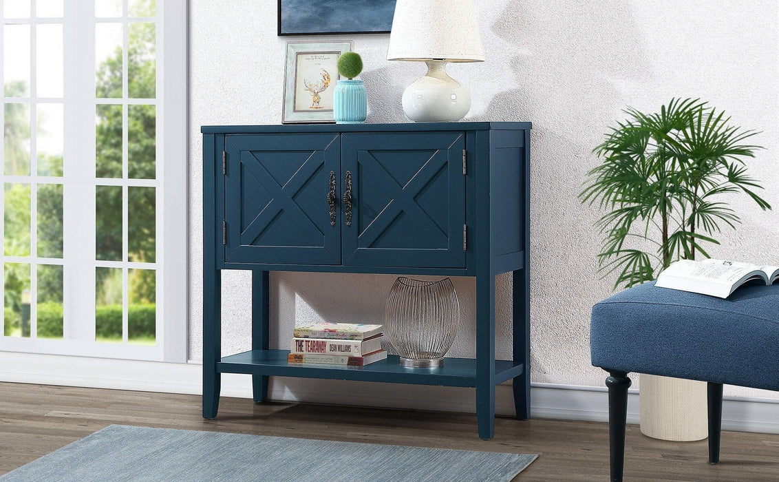 35’’ Farmhouse Wood Buffet Sideboard Console Table with Bottom Shelf and 2-Door Cabinet, for Living Room, Entryway,Kitchen Dining Room Furniture (Navy Blue)