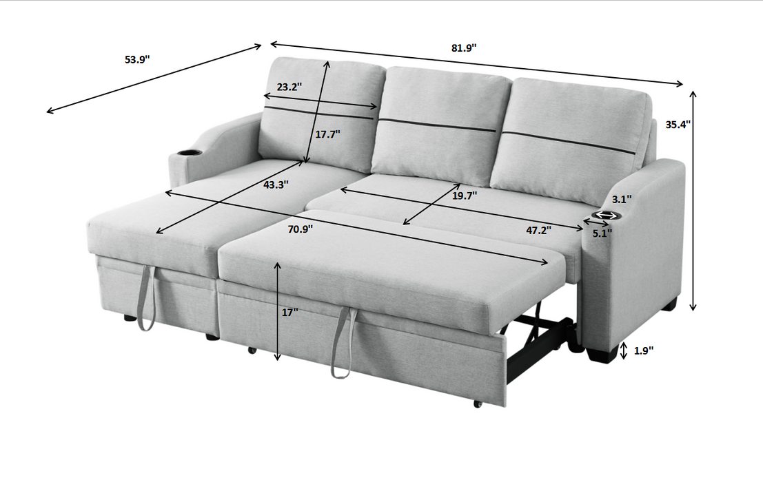 9191 Light gray pull-outStorage sofa