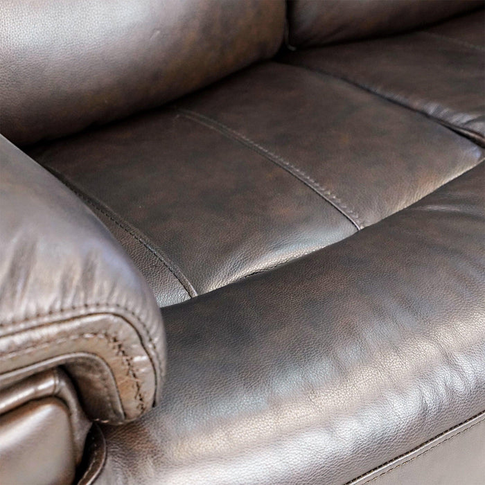 Timo Top Grain Leather Power Reclining Loveseat | Adjustable Headrest | Cross Stitching