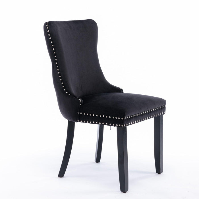 Upholstered Wing-Back Dining Chair with Backstitching Nailhead Trim and Solid Wood Legs,Set of 2, Black,8809BK, KD