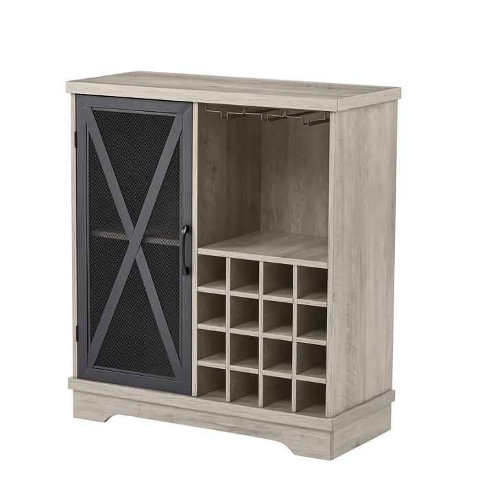 Single door wine cabinet with 16 wineStorage compartments (Gray, 31.50" W*13.78" D*35.43" H)