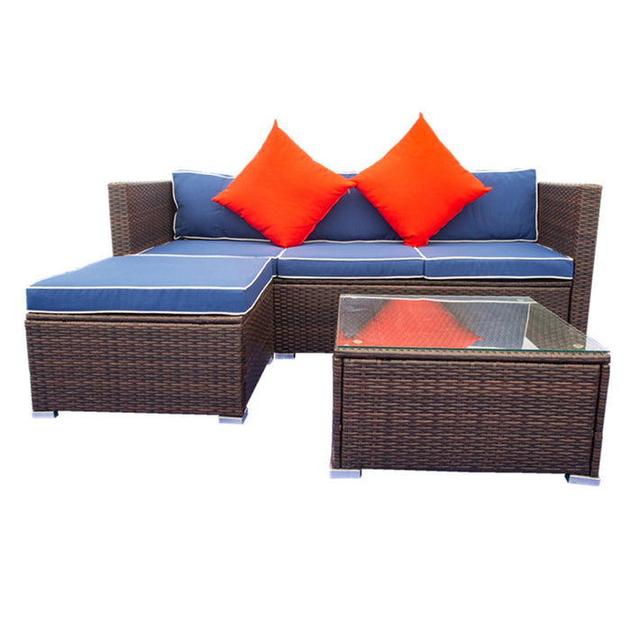 3 Piece Patio Sectional Wicker Rattan Outdoor Furniture Sofa Set