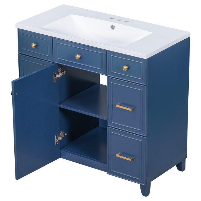 36" Bathroom Vanity Cabinet with Sink Top Combo Set, Navy Blue，Single Sink，Shaker Cabinet with Soft Closing Door and Drawer