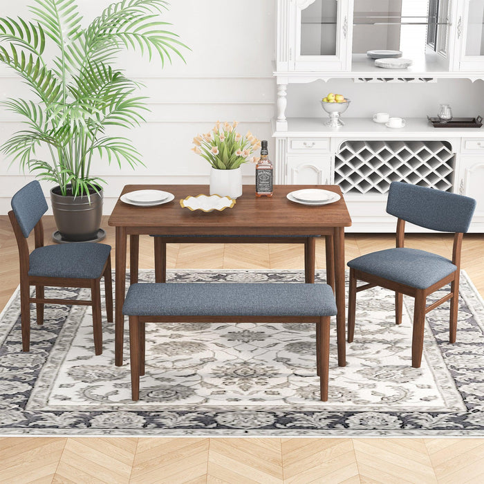 Modern Dining Table Set with 2 Benches and 2 Chairs Fabric Cushion for 6 All Rubber wood Kitchen Dining Table for Dining Room Small Space Grey