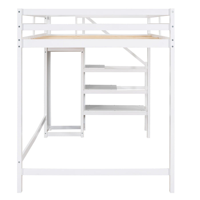 Full Size Loft Bed with Built-inStorage Wardrobe and Staircase,White