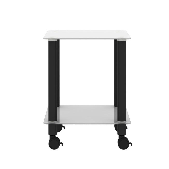 1-Piece White+Black Side Table , 2-Tier Space End Table ,Modern Night Stand, Sofa table, Side Table withStorage Shelve