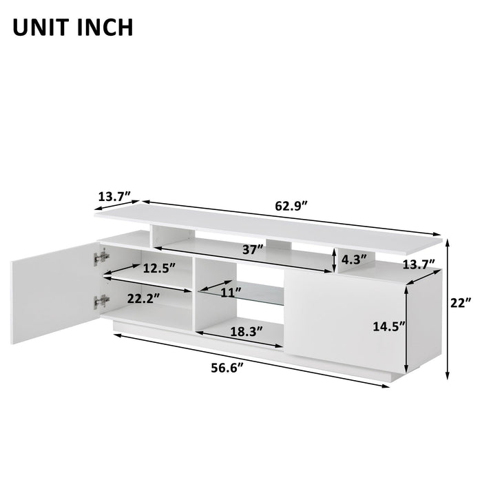 Modern TV Stand for TVs up to 65inches with LED lights, 16 Colors, for Livingroom, Bedroom, White