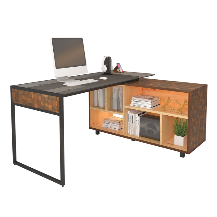 Techni Mobili L-Shape Corner Desk with MultipleStorage, Oak