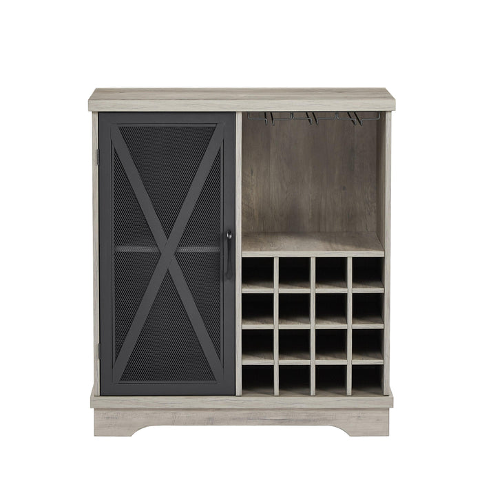 Single door wine cabinet with 16 wineStorage compartments (Gray, 31.50" W*13.78" D*35.43" H)