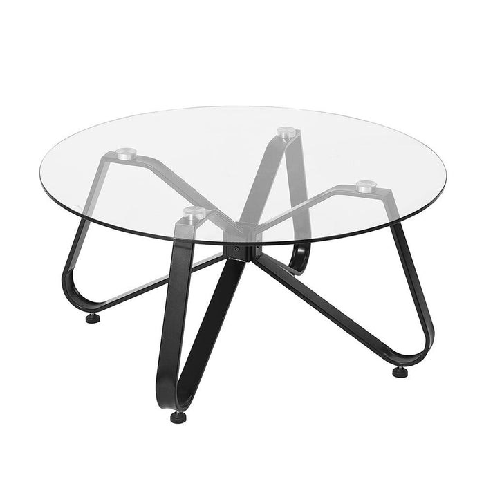 Round Coffee Table for Living Room, 31.5-inchModern Sofa Side End Table with Tempered Glass Top & Metal Legs, Accent Cocktail Tea Table, 31.5 x 31.5 x 15.6 inches, Black