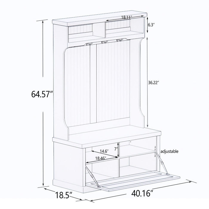 Entryway hall tree with coat rack 4 hooks andStorage benchShoe cabinet white