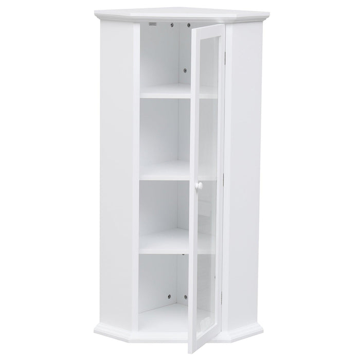 Freestanding Bathroom Cabinet with Glass Door, CornerStorage Cabinet for Bathroom, Living Room and Kitchen, MDF Board with Painted Finish, White