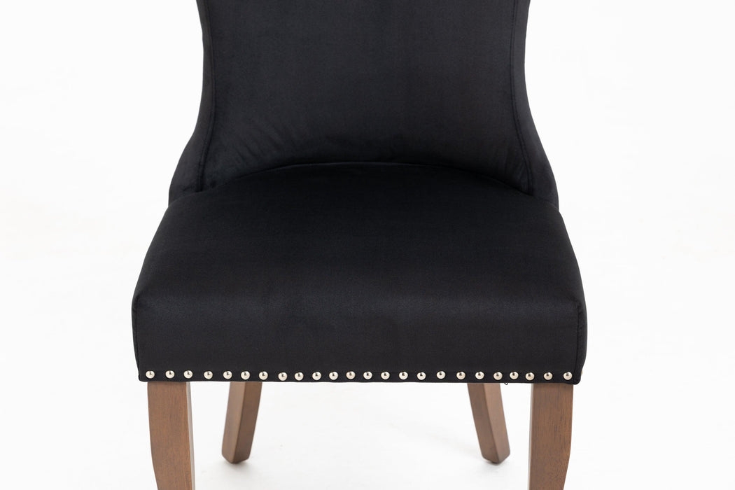 Set of 2 Velvet Upholstered Dining chair with Designed Back and Nailhead trim and Solid Wood Legs BLACK