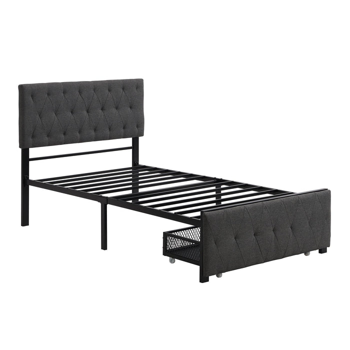 Twin SizeStorage Bed Metal Platform Bed with a Big Drawer - Gray