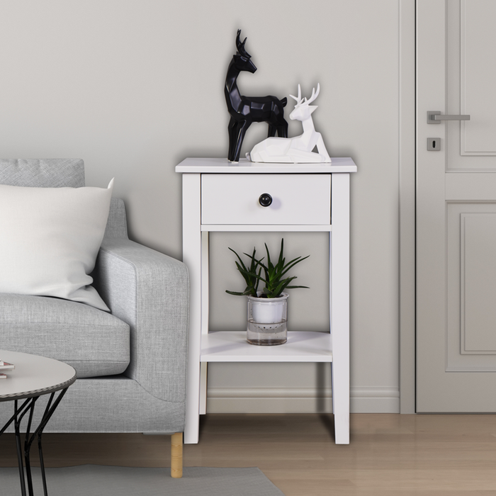 White Bathroom Floor-standingStorage Table with a Drawer