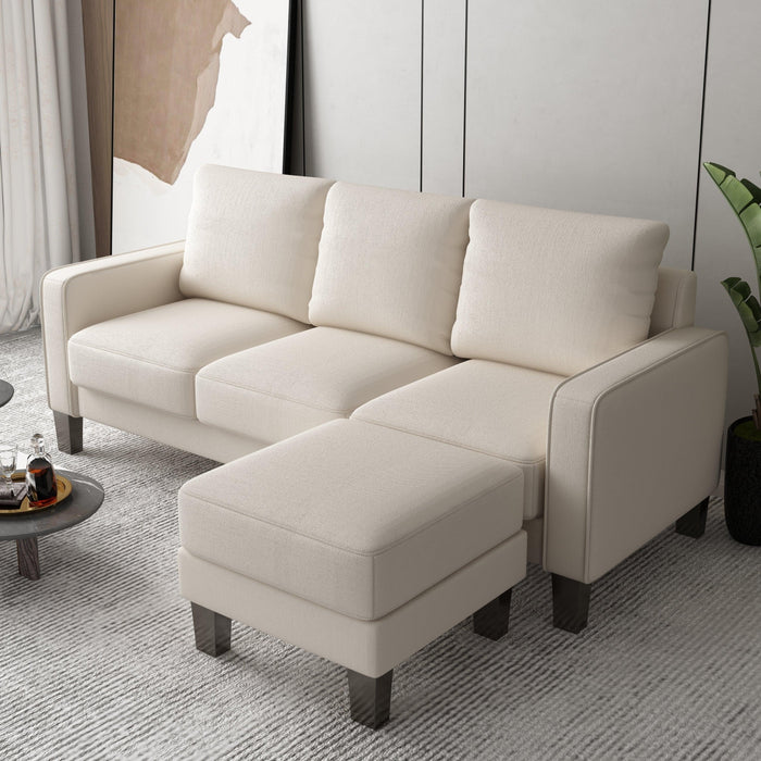 Modern Living Room Furniture L Shape Sofa with Ottoman in Beige Fabric