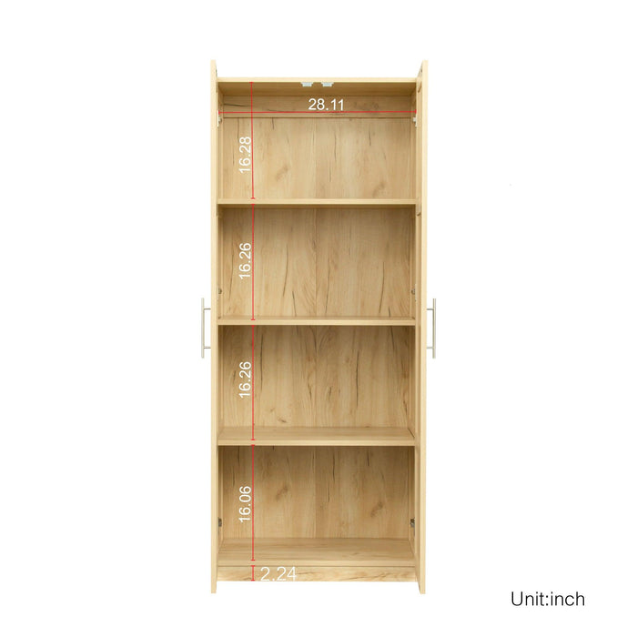 High wardrobe and kitchen cabinet with 2 doors and 3 partitions to separate 4Storage spaces, oak