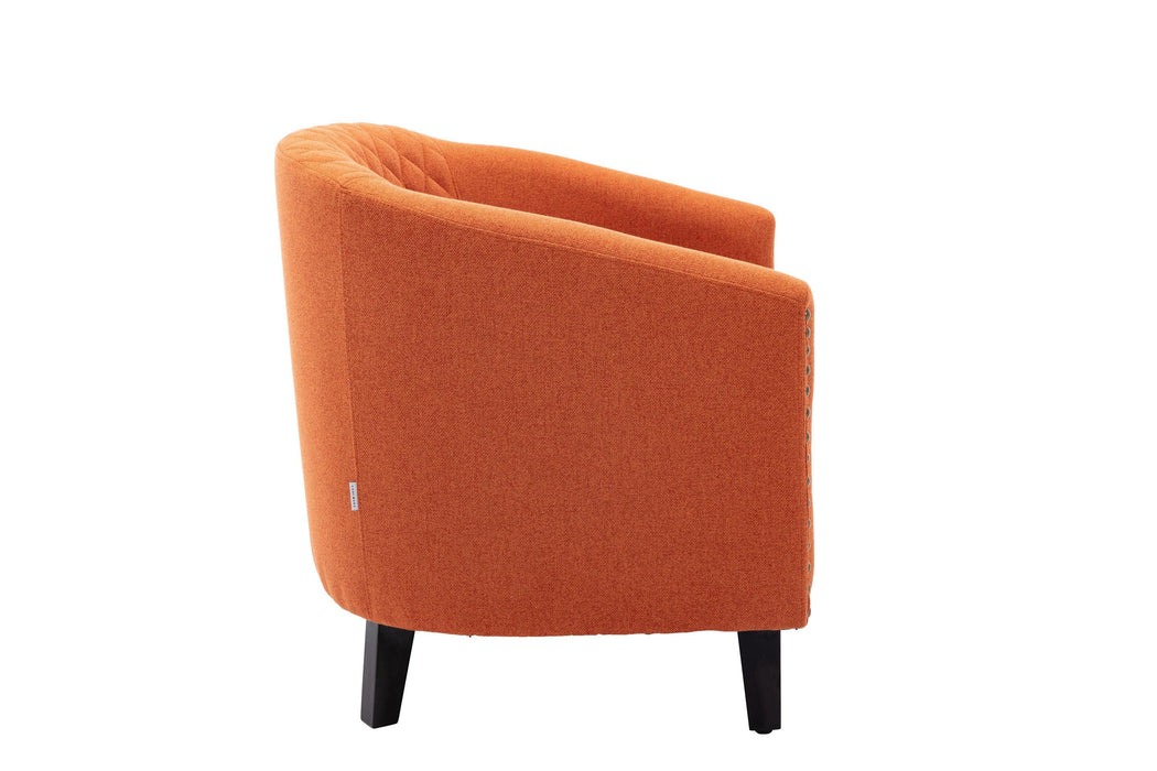 accent Barrel chair living room chair with nailheads and solid wood legs  Orange  linen