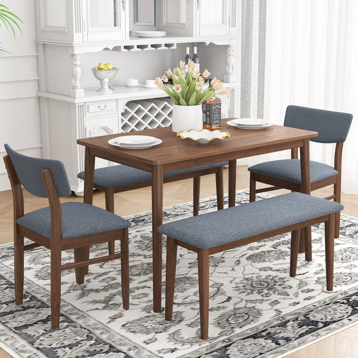 Modern Dining Table Set with 2 Benches and 2 Chairs Fabric Cushion for 6 All Rubber wood Kitchen Dining Table for Dining Room Small Space Grey