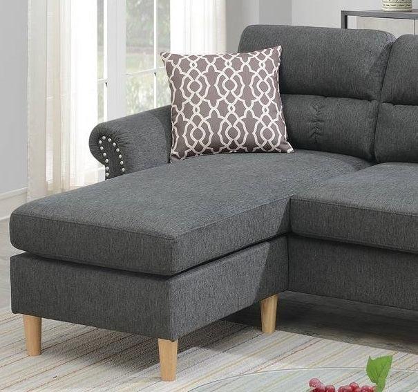 Slate Color Polyfiber Reversible Sectional Sofa Set Chaise Pillows Plush Cushion Couch Nailheads