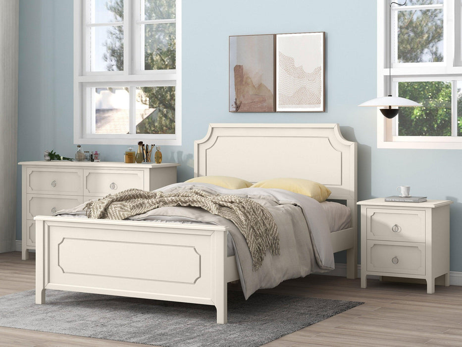 3 Pieces Bedroom Sets Milky White Solid Rubber Wood Full Size Platform Bed with Nightstand and Dresser