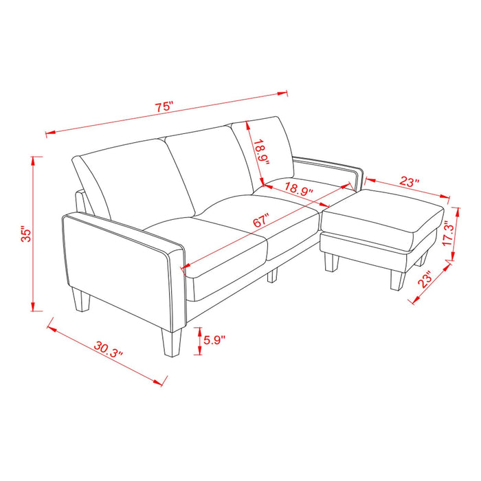 Modern Living Room Furniture L Shape Sofa with Ottoman in Beige Fabric