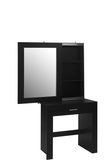 Vanity Desk with Mirror & Stool, Black Makeup Table withStorage Shelves & Drawer, Vanity Set for Girls Women