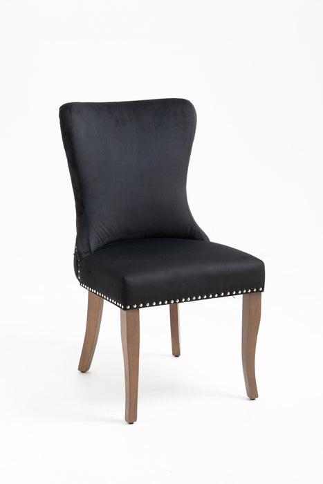 Set of 2 Velvet Upholstered Dining chair with Designed Back and Nailhead trim and Solid Wood Legs BLACK