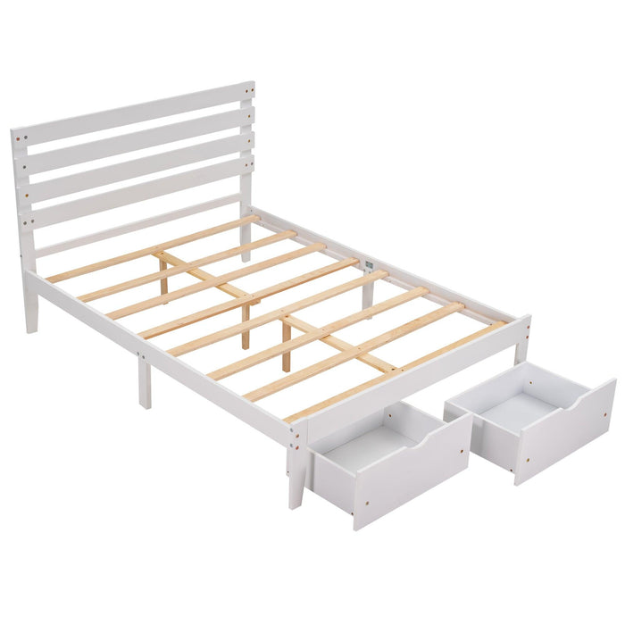 Full Size Platform Bed with Drawers, White