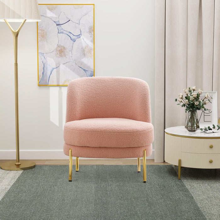 28.4"W Accent Chair Upholstered Curved Backrest Reading Chair Single Sofa Leisure Club Chair with Golden Adjustable Legs For Living Room Bedroom Dorm Room (Pink Boucle)