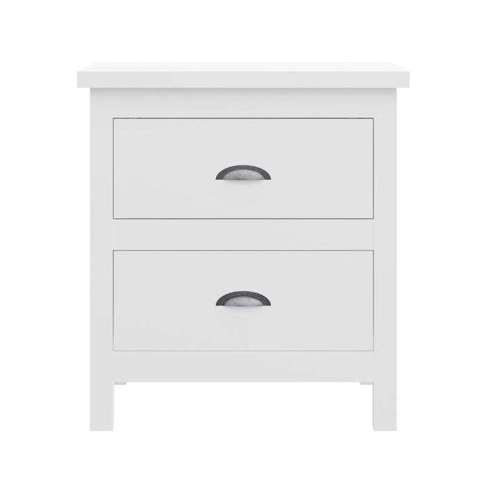 Versatile White 2-Drawers Nightstand, Bedside Table, End Table for Living Room Bedroom, Assembled with Sturdy Solid Wood