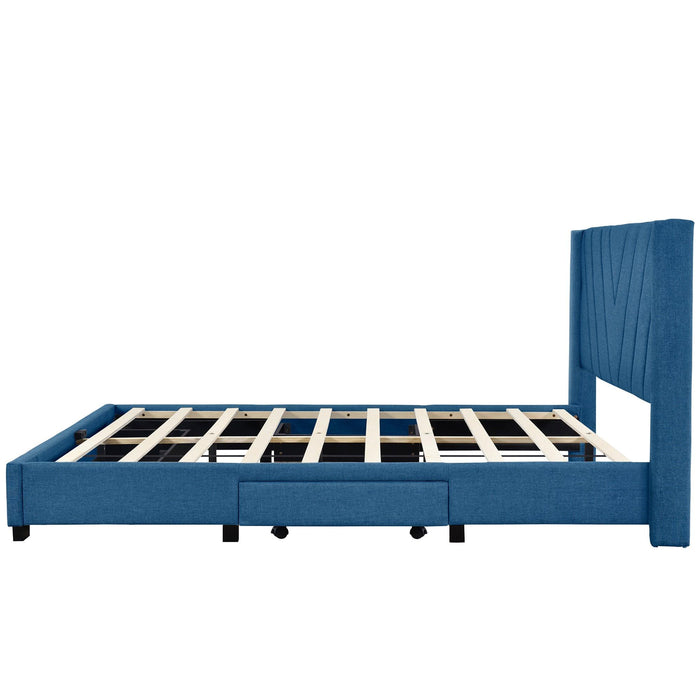 Queen SizeStorage Bed Linen Upholstered Platform Bed with 3 Drawers (Blue)