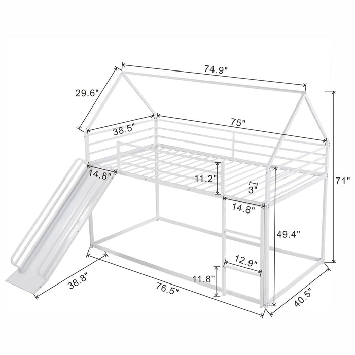 Twin over Twin House Bunk Bed with Ladder and Slide,White