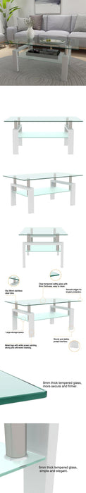 White Coffee Table, Clear Coffee Table，Modern Side Center Tables for Living Room， Living Room Furniture