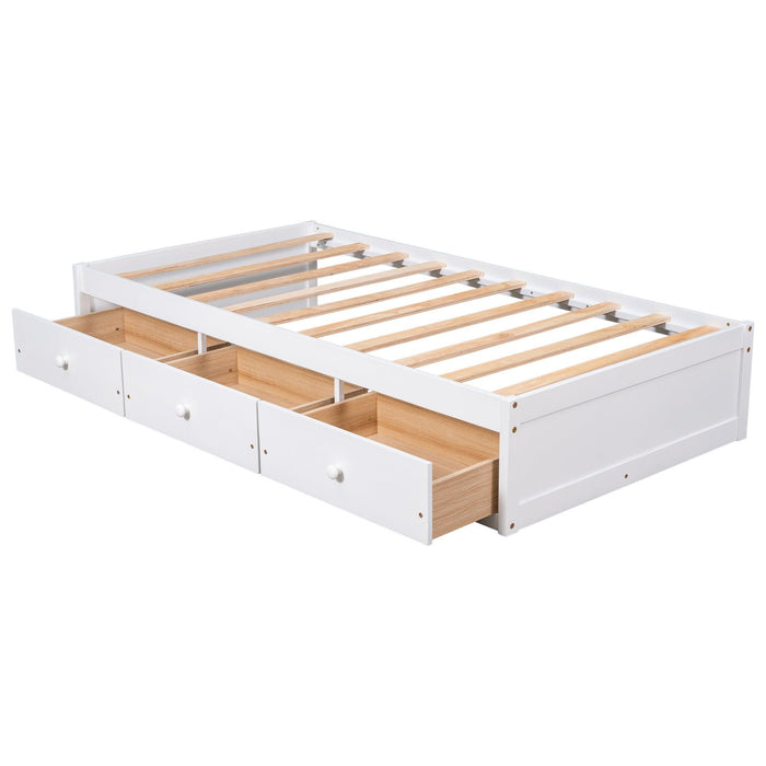 Twin Size PlatformStorage Bed with 3 Drawers,White