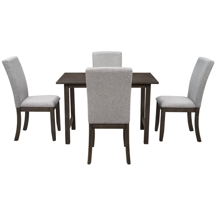 Farmhouse 5-Piece Wood Dining Table Set for 4, Kitchen Furniture Set with 4 Upholstered Dining Chairs for Small Places, Gray Table+Gray Chair