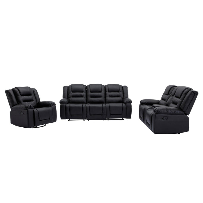 3 Pieces Recliner Sofa Sets,PU Leather Lounge Chair Loveseat Reclining Couch for Living Room,Black