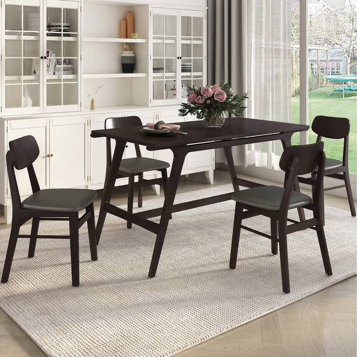 5-Piece Mid-Century Style Dining Table Set Kitchen Table with 4 Faux Leather Dining Chairs (Wenge)