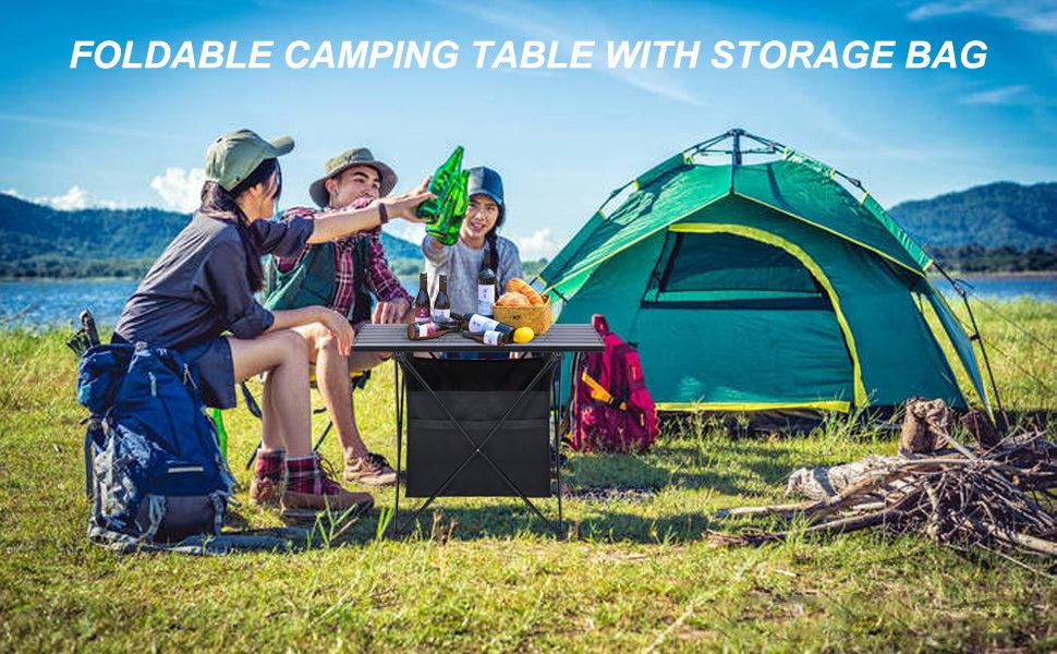 Portable Folding Aluminum Alloy Table with High-CapacityStorage and Carry Bag for Camping, Traveling, Hiking, Fishing, Beach, BBQ, Medium, Black