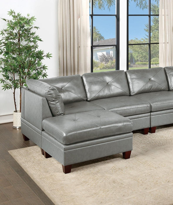 Genuine Leather Sectional Sofa Chair Ottomans 6pc Set Grey Tufted Couch Living Room Furniture