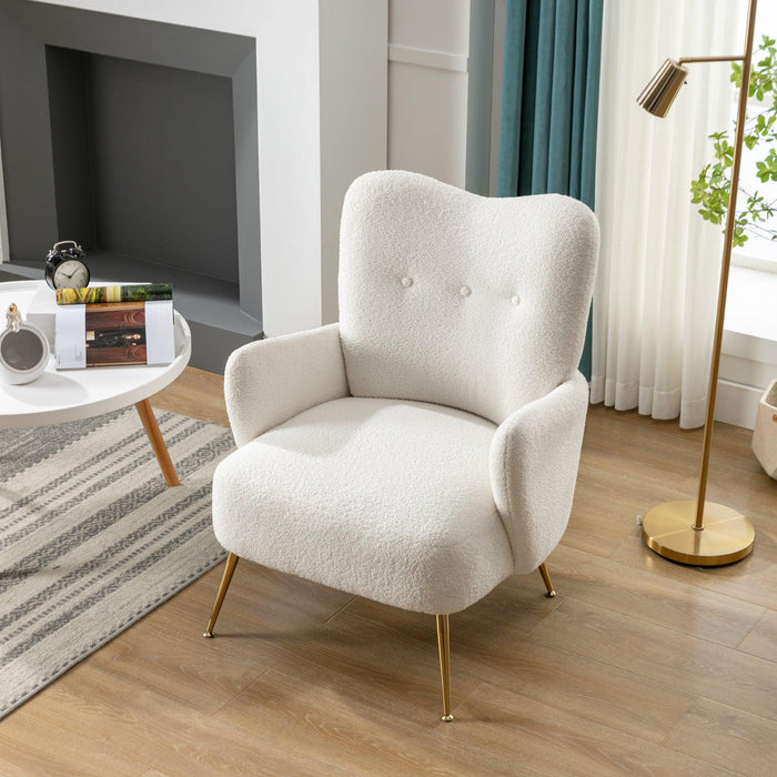 Cozy Teddy Fabric Arm Chair with Sloped High Back and Contemporary Metal Legs ,White