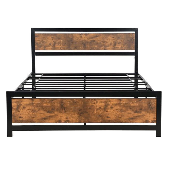 Metal and Wood Bed Frame with Headboard and Footboard ,Queen Size Platform Bed ,No Box Spring Needed, Easy to Assemble(Black)